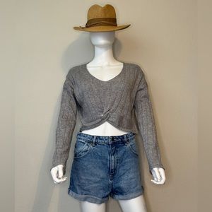 Grey Front Cross Long Sleeve Top